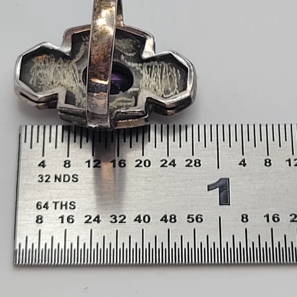 Sterling Silver Purple Glass Center Onyx Art Deco Style Ring Size 5 1/4 - Picture 10 of 13